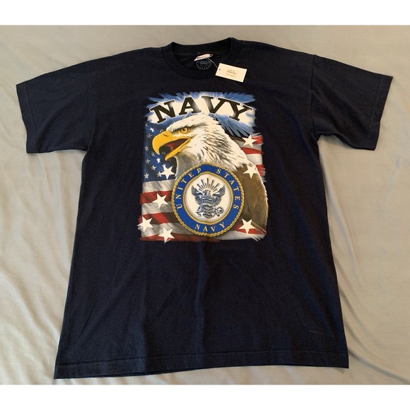 NWT United States Navy Black T-Shirt Men's Large Bald Eage Flag Navy Seal NWT - Picture 2 of 8